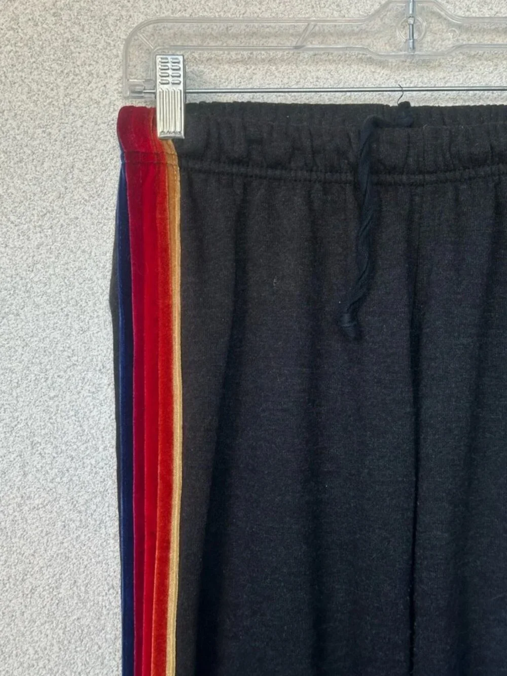 Aviator Nation Charcoal Velvet Rainbow Stripe Jogger Sweatpants, Size M, USA - Picture 3 of 6